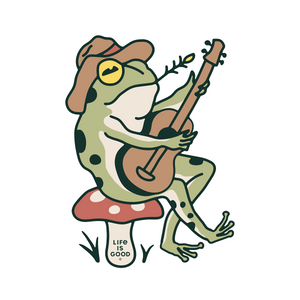 Life is Good. Groovy Frog Guitar Die Cut Sticker, Cloud White