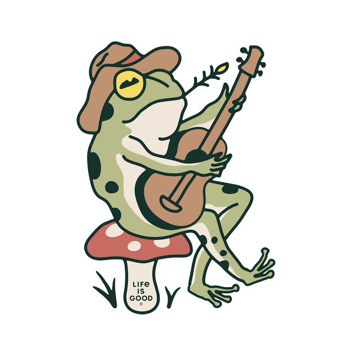 Life is Good. Groovy Frog Guitar Die Cut Sticker, Cloud White