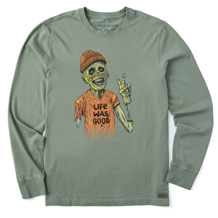 Life is Good. Men's Life Was Good Zombie Long Sleeve Crusher Tee, Moss Green