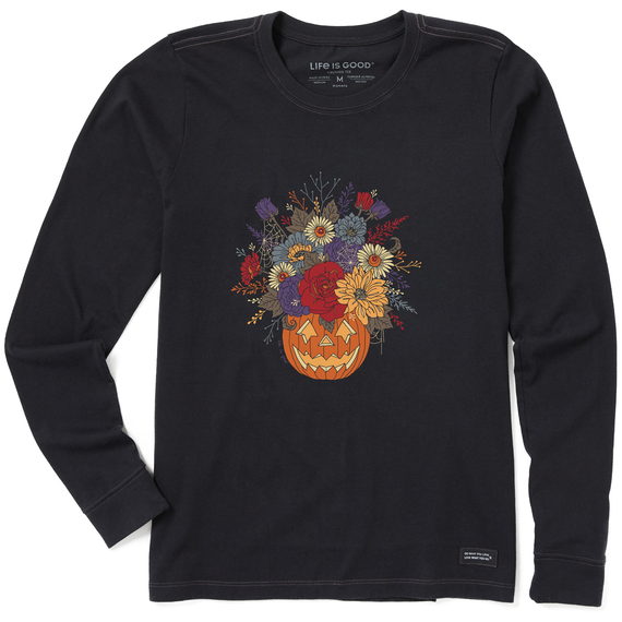 Life is Good. Women's Jack O Lantern Florals LS Crusher Tee, Faded Black