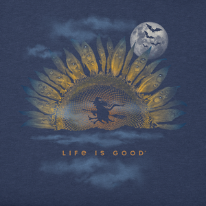 Life is Good. Women's Spooky Sunflower Moon SS Crusher Tee, Darkest Blue