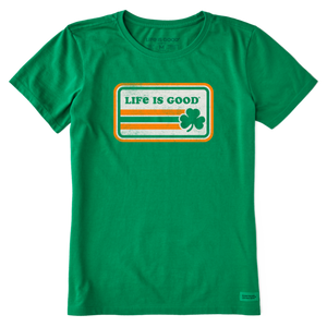 Life is Good. Women's Stripe Clover Crusher Tee, Kelly Green