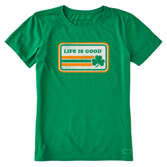 Life is Good. Women's Stripe Clover Crusher Tee, Kelly Green