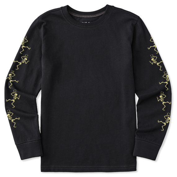 Life Is Good. Kids Dancing Skeletons LS Crusher Tee, Jet Black