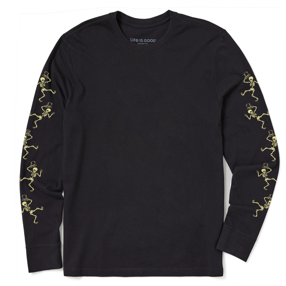 Life is Good. Men's Dancing Skeletons LS Crusher Tee, Jet Black