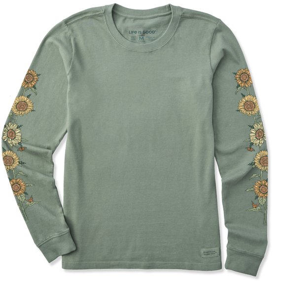 Life is Good. Women's Fall Sunflowers LS Crusher Tee, Moss Green