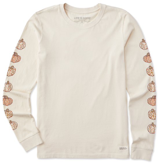 Life is Good. Women's Pattern Pumpkins LS Crusher Tee, Putty White