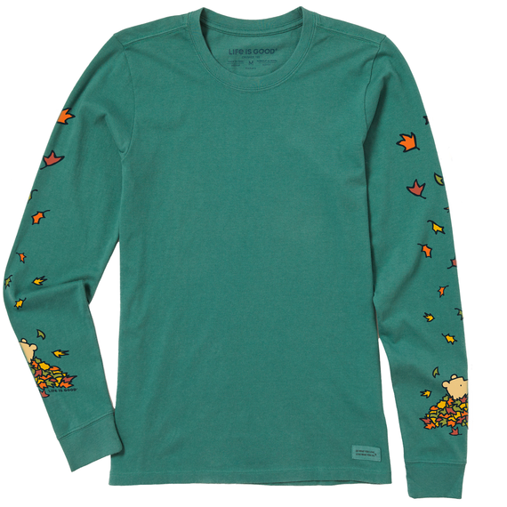 Life is Good. Women's Winnie Falling Leaves LS Crusher Tee, Spruce Green