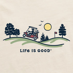 Life is Good. Men's Vintage Golf Cart Vista SS Crusher Tee, Putty White