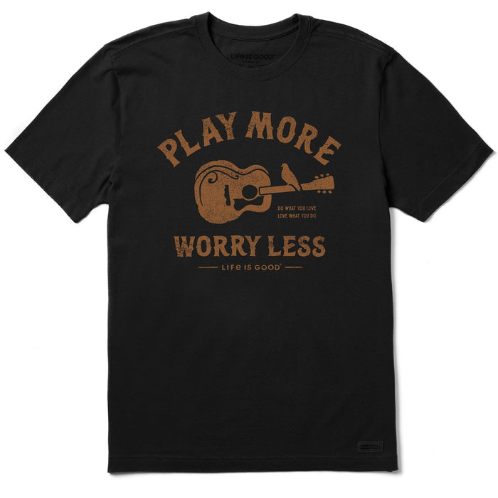 Life is Good. Men's Crafty Guitar Play More SS Crusher Tee, Jet Black