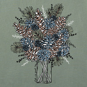 Life is Good. Women's Pinecone Bouquet Long Sleeve Crusher Tee, Moss Green