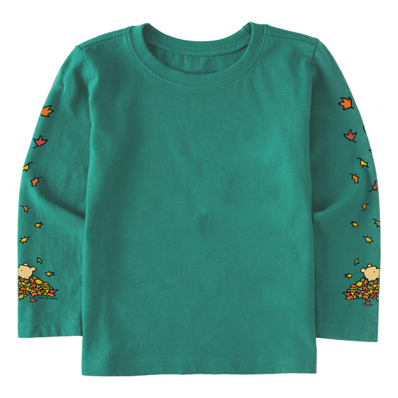 Life is Good. Toddler Winnie Falling Leaves LS Crusher Tee, Spruce Green