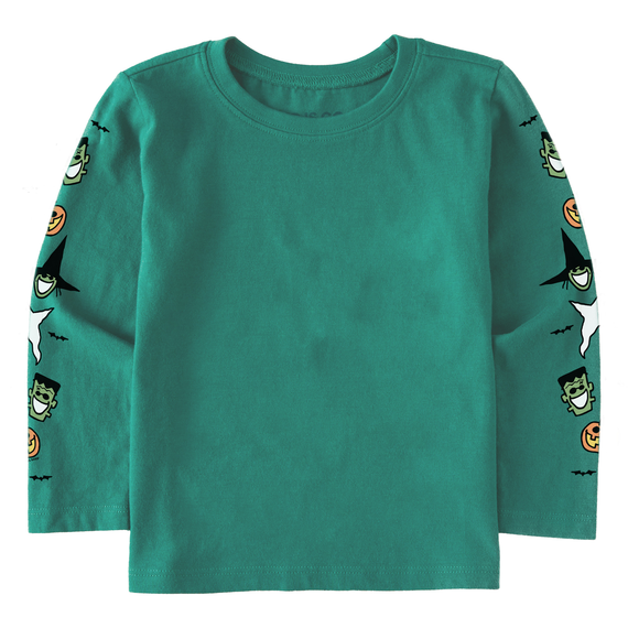 Life is Good. Toddler Vintage Halloween LS Crusher Tee, Spruce Green