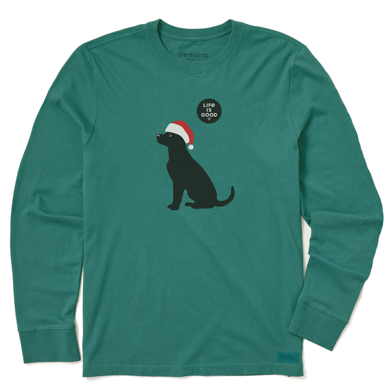 Life is Good. Men's Santa Dog LS Crusher Tee, Spruce Green