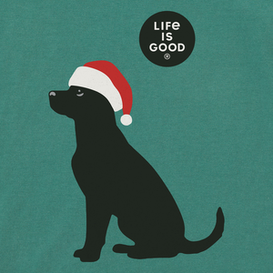 Life is Good. Men's Santa Dog LS Crusher Tee, Spruce Green