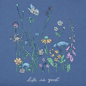 Life is Good. Women's Realaxed Wildflowers Crusher Vee, Vintage Blue