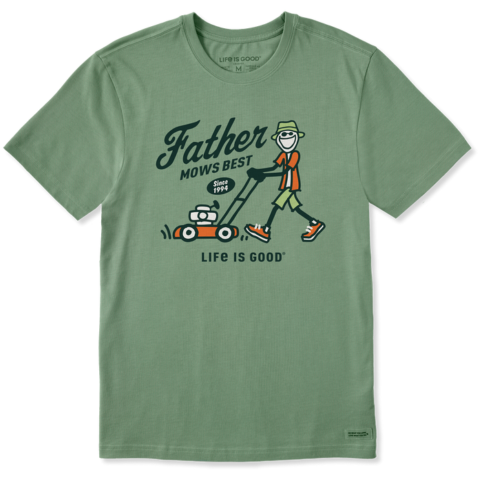 Life is Good. Men's Father Mows Best Short Sleeve Crusher Tee, Granite Green