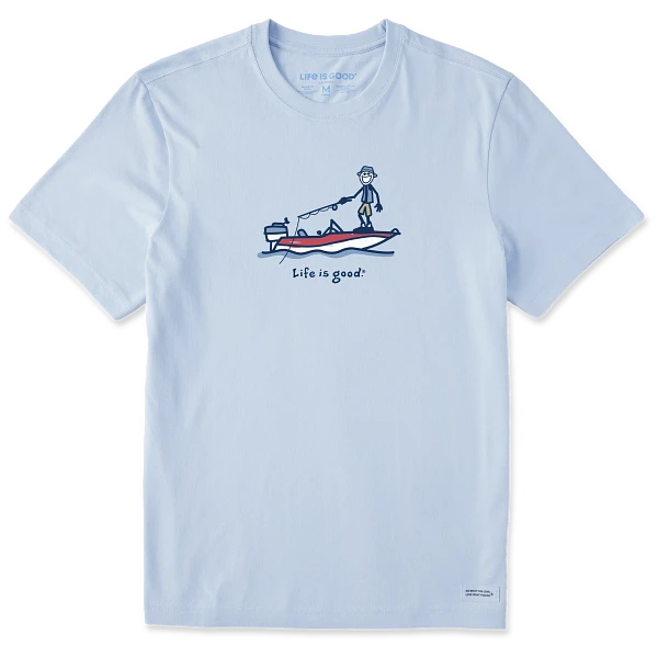 Life is Good. Men's Boat Fish Jake Short Sleeve Crusher Tee, Glacier Blue
