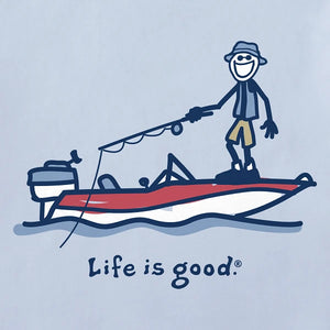Life is Good. Men's Boat Fish Jake Short Sleeve Crusher Tee, Glacier Blue