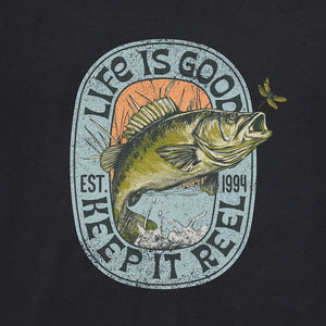 Life is Good. Men's Keep it Reel Bass Short Sleeve Crusher Tee, Faded Black
