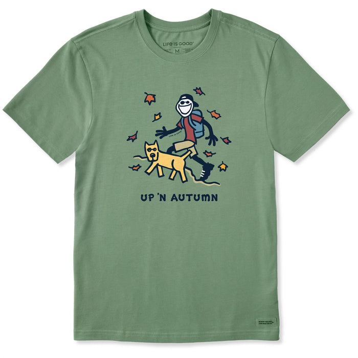 Life is Good. Men's Jake & Rocket Up 'n Autumn Short Sleeve Crusher Tee, Granite Green