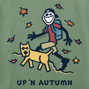 Life is Good. Men's Jake & Rocket Up 'n Autumn Short Sleeve Crusher Tee, Granite Green