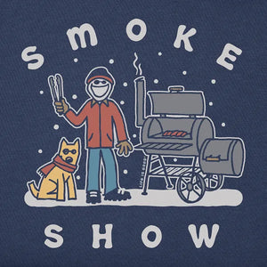 Life is Good. Men's Snowy Smoke Show Jake & Rocket Short Sleeve Crusher Tee, Darkest Blue