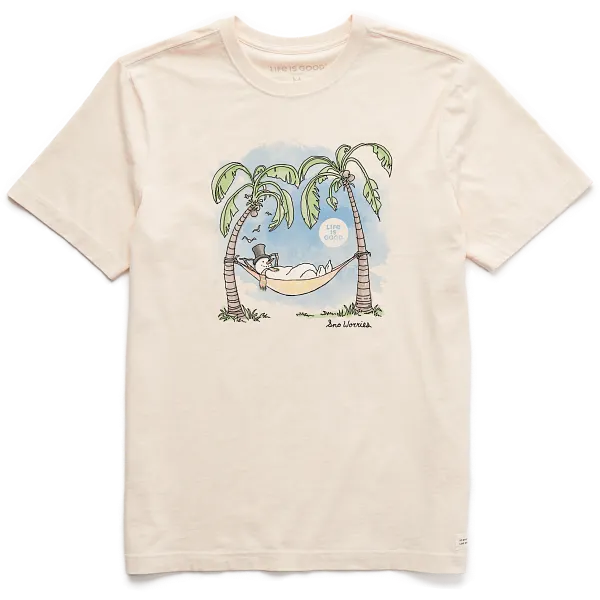 Life is Good. Men's Snow Worries Hammock Short Sleeve Crusher Tee, Putty White