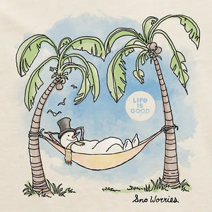 Life is Good. Men's Snow Worries Hammock Short Sleeve Crusher Tee, Putty White