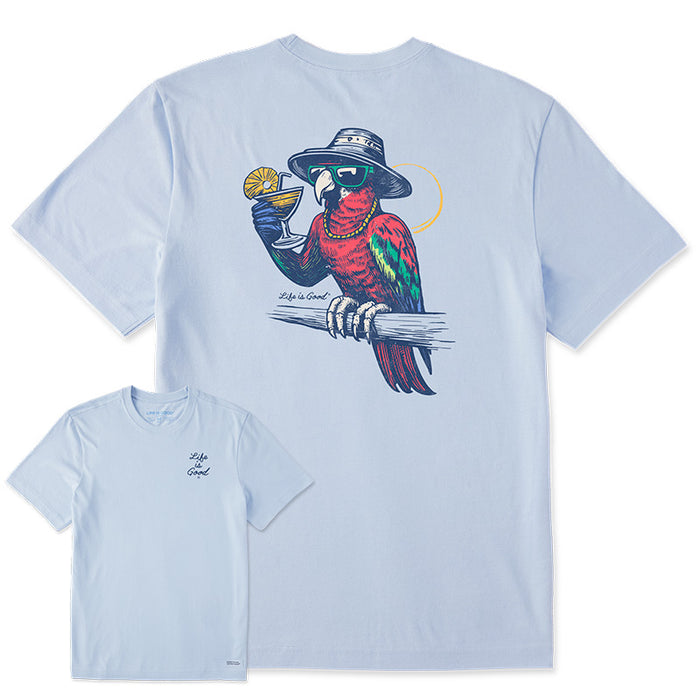 Life is Good. Men's Good Vibes Parrot Short Sleeve Crusher Tee, Glacier Blue
