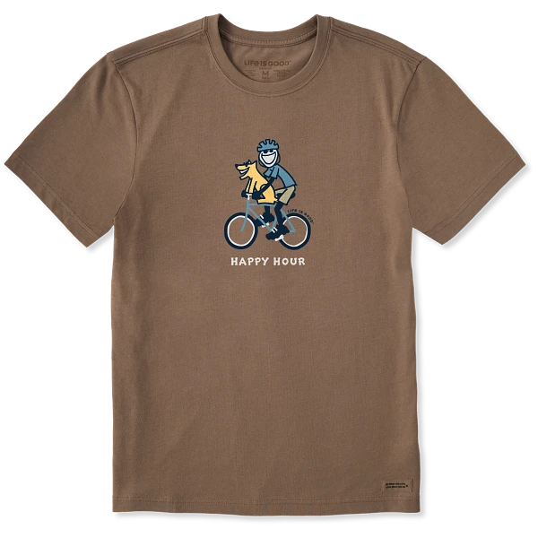 Life is Good. Men's Jake & Rocket Bike Happy Hour Short Sleeve Crusher Tee, Mushroom Brown