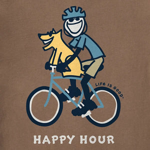 Life is Good. Men's Jake & Rocket Bike Happy Hour Short Sleeve Crusher Tee, Mushroom Brown