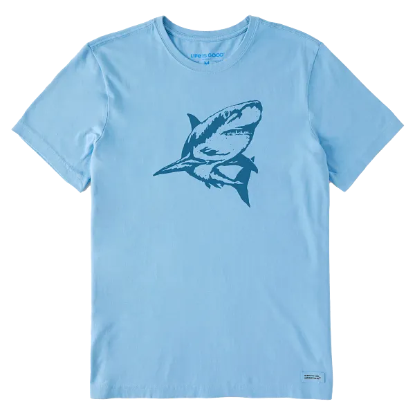 Life is Good. Men's Crafty Shark Short Sleeve Crusher Tee, Cool Blue