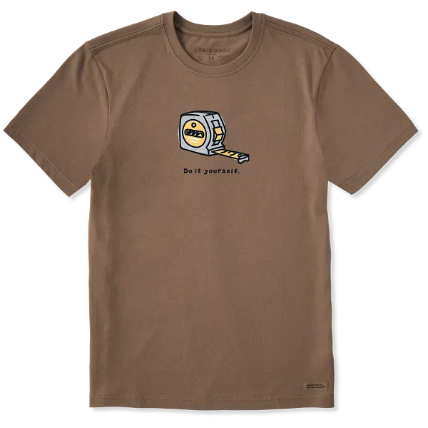 Life is Good. Men's DIY Tape Measure Short Sleeve Crusher Tee, Mushroom Brown