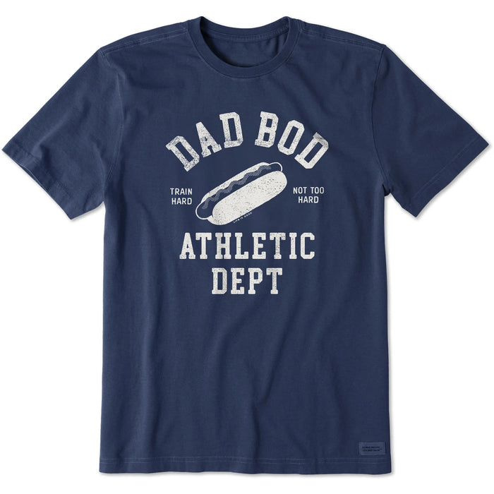 Life is Good. Men's Dad Bod Athletic Club Short Sleeve Crusher Tee, Darkest Blue