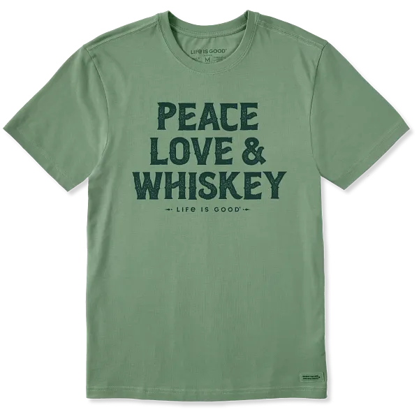 Life is Good. Men's Wordsmith Whiskey Short Sleeve Crusher Tee, Granite Green