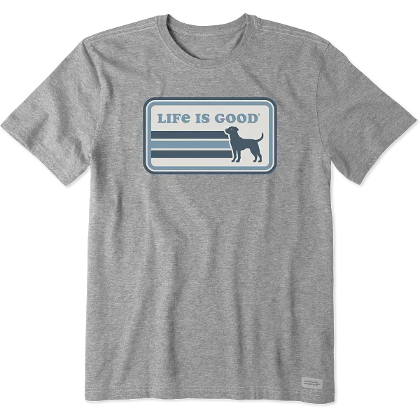 Life is Good. Men's Black Lab Stripes Short Sleeve Crusher Tee, Heather Gray