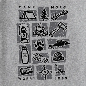 Life is Good. Men's Camp More Worry Less Long Sleeve Crusher Tee, Heather Gray