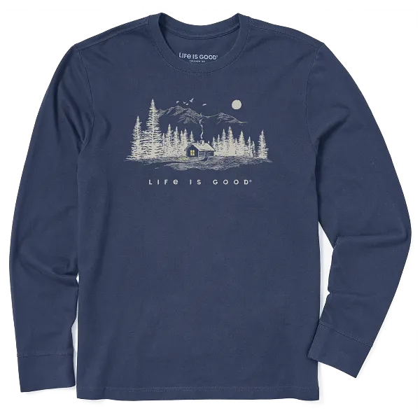 Life is Good. Men's Cabin Escape Long Sleeve Crusher Tee, Darkest Blue
