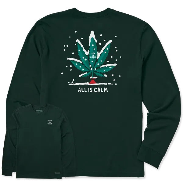 Life is Good. Men's All is Calm Long Sleeve Crusher Tee, Treeline Green