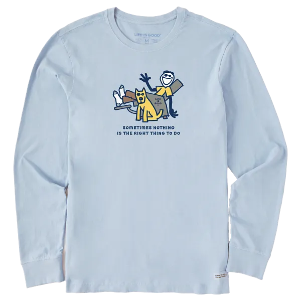 Life is Good. Men's Sometimes Nothing Jake & Rocket Long Sleeve Crusher Tee, Glacier Blue