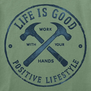 Life is Good. Men's Work With Your Hands Hammers Long Sleeve Crusher Tee, Granite Green