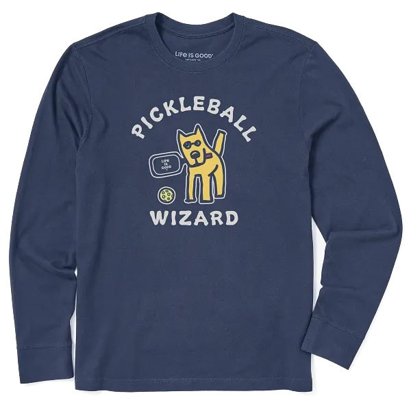 Life is Good. Men's Rocket Pickleball Wizard Long Sleeve Crusher Tee, Darkest Blue