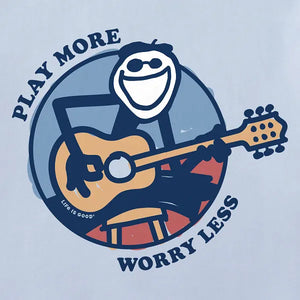 Life is Good. Men's Play More Worry Less Jake Guitar Short Sleeve Crusher-LITE Tee, Glacier Blue