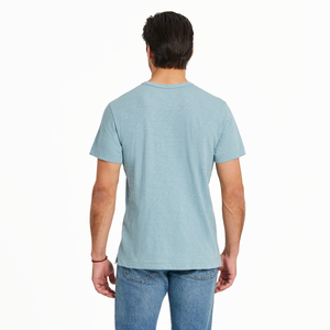 Life is Good. Men's Crafty Trout Slub Slim Fit Tee, Smoky Blue