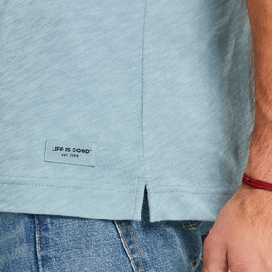 Life is Good. Men's Crafty Trout Slub Slim Fit Tee, Smoky Blue