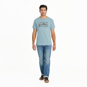 Life is Good. Men's Crafty Trout Slub Slim Fit Tee, Smoky Blue