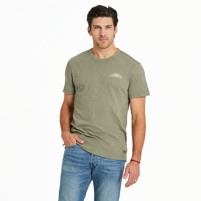 Life is Good. Men's Crafty Positive Slub Slim Fit Tee, Moss Green