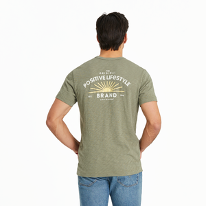 Life is Good. Men's Crafty Positive Slub Slim Fit Tee, Moss Green
