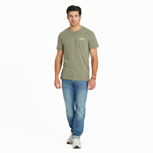 Life is Good. Men's Crafty Positive Slub Slim Fit Tee, Moss Green